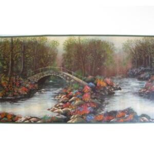 Stone Bridge Garden Stream River Floral Landscape Wallpaper Border 3 Rolls